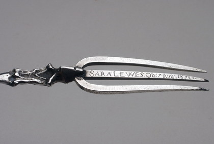 Rare 17th Century Memorial Dutch Silver Spoon and Fork set - Sara Lewes, Kwab Auricular Style, Earliest Known Silver Fork from New York/ New Amsterdam